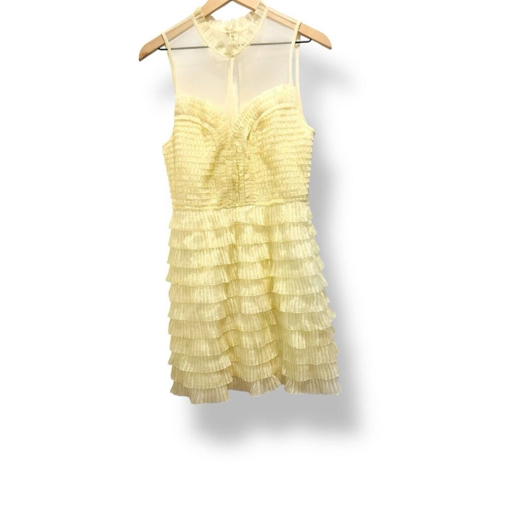 Free People Wedding Ivory Tiered Sheer Ruffle Dress Womens Size 10 Keyhole Back‎